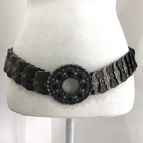 Womens Hammered Metal Stretch Belt Rhinestone Buckle Size XXS *See Description* main image 7